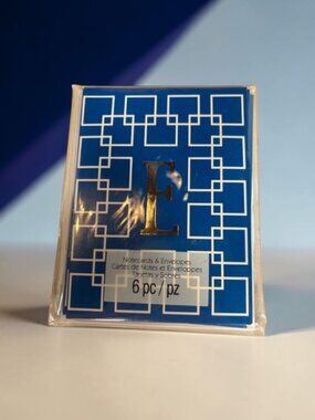 Studio 18 Monogram E True Blue Gold Foil Notecards Envelopes 6 Pc